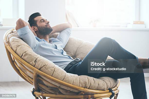 Total Relaxation Stock Photo - Download Image Now - Relaxation, Men, Domestic Life