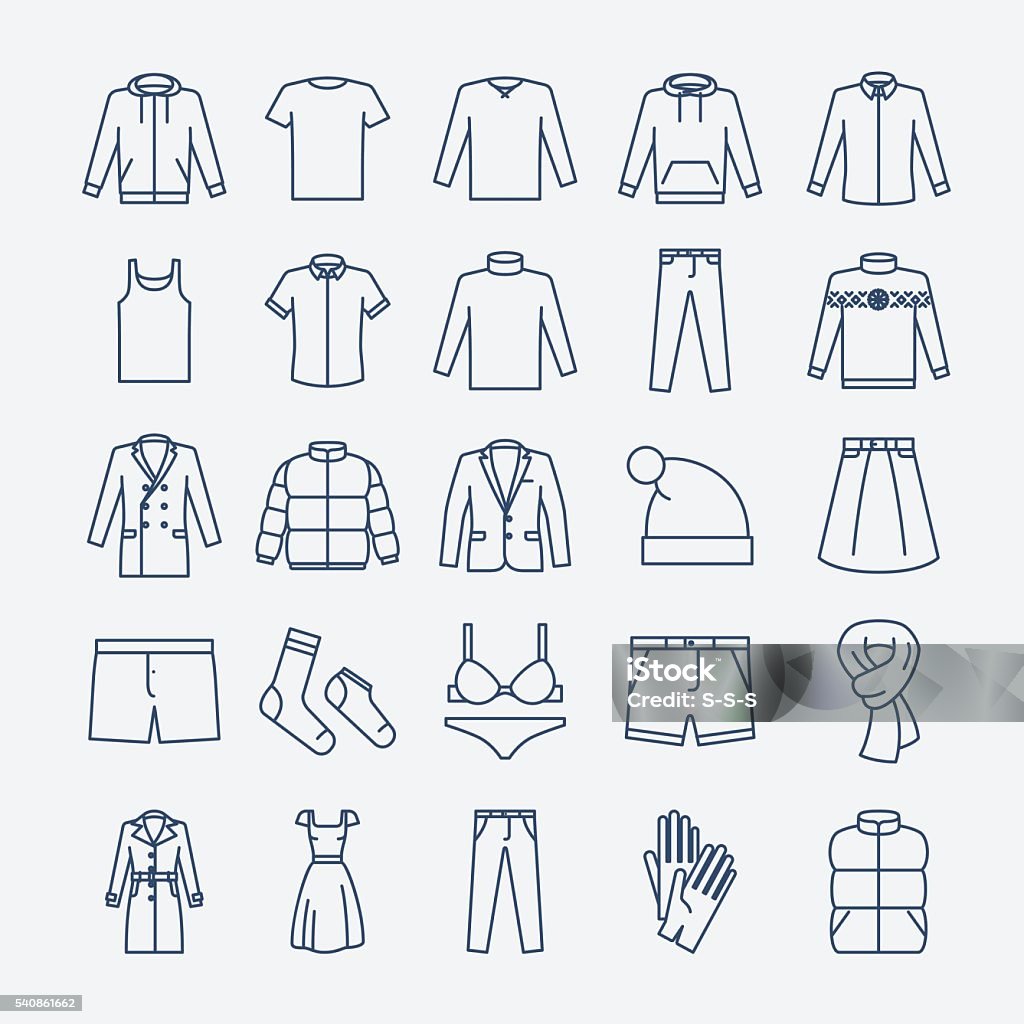 Kleidung linear Symbole - Lizenzfrei Icon Vektorgrafik