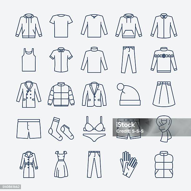 Kleidung Linear Symbole Stock Vektor Art und mehr Bilder von Icon - Icon, Kleidung, T-Shirt