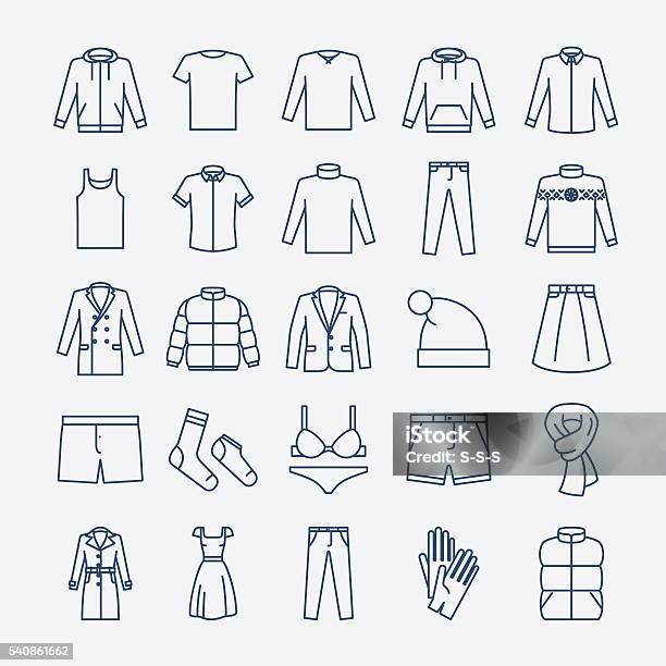 Clothes Linear Icons Stock Illustration - Download Image Now - Icon Symbol, Clothing, T-Shirt