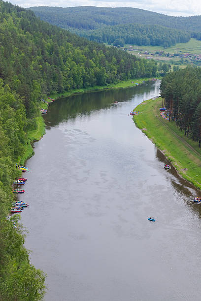 istock Parking raft on the river Ai, Ural, Russia 540862640