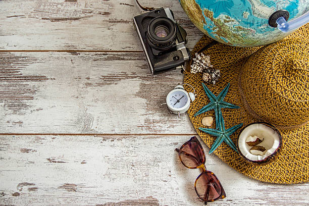 istock travel items on wooden background 540867762