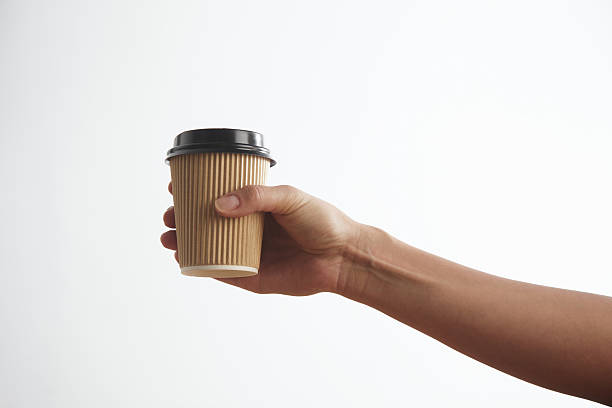 istock Brown cardboard take away paper cups with black caps set 540868492