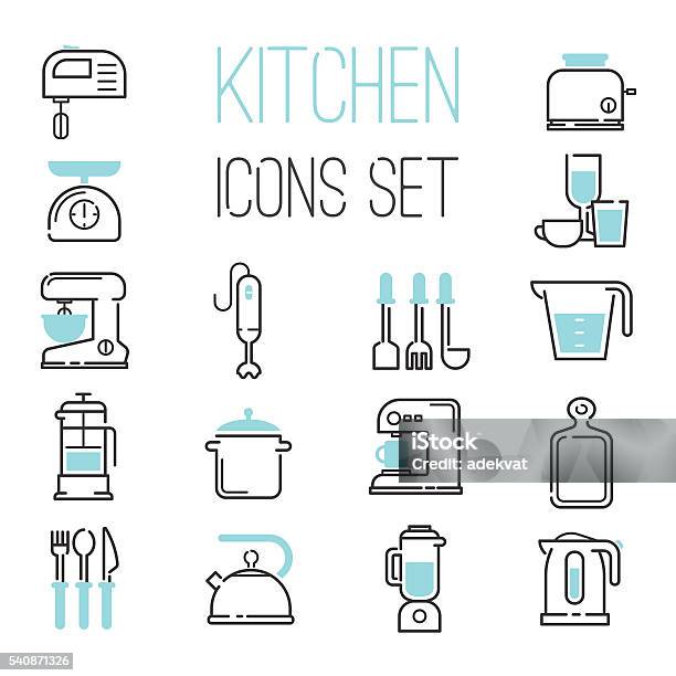 Kitchen Icons Vector Illustration Stock Illustration - Download Image Now - Measuring Cup, Dry Measure, Icon Symbol