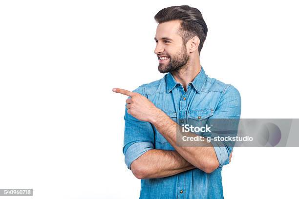 Look At That Stock Photo - Download Image Now - Men, Pointing, White Background