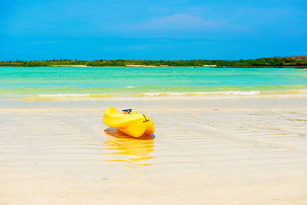 Blue kayak on the Coco Plum Beach, , turquoise colored sea. Florida
