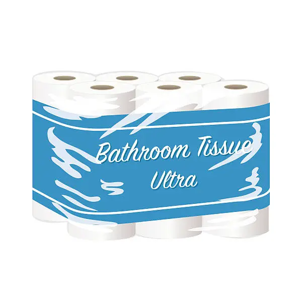 Vector illustration of Package Of Bathroom Tissue Wrapped In Flexible Plastic