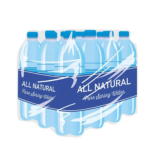 Vector illustration of Case Of Bottled Water With Blue Label