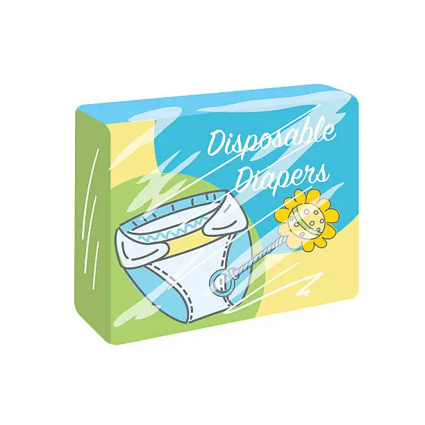 Vector illustration of Case Of Baby Diapers With Label