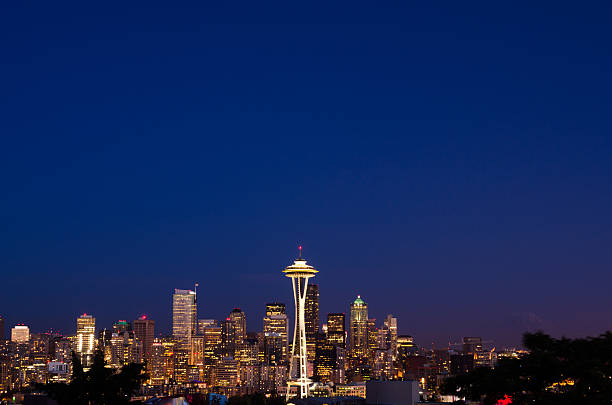 istock Downtown Seattle at night with a big blue sky 540966074