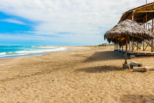 Salinas, Ecuador - April 13, 2016: La loberia point and trail in Salinas. Picturesque beach at la loberia point.