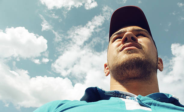istock The man on the sky background - view from below 540969474