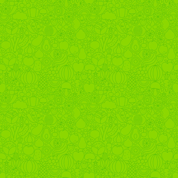 ilustrações de stock, clip art, desenhos animados e ícones de green thin line fruits vegetables seamless pattern - carrot seamless food vegetable