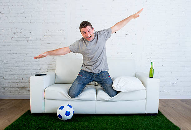 istock fan watching television in couch grass pitch carpet celebrating goal 540970252