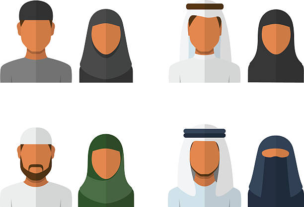 Arabic man and woman set vector art illustration