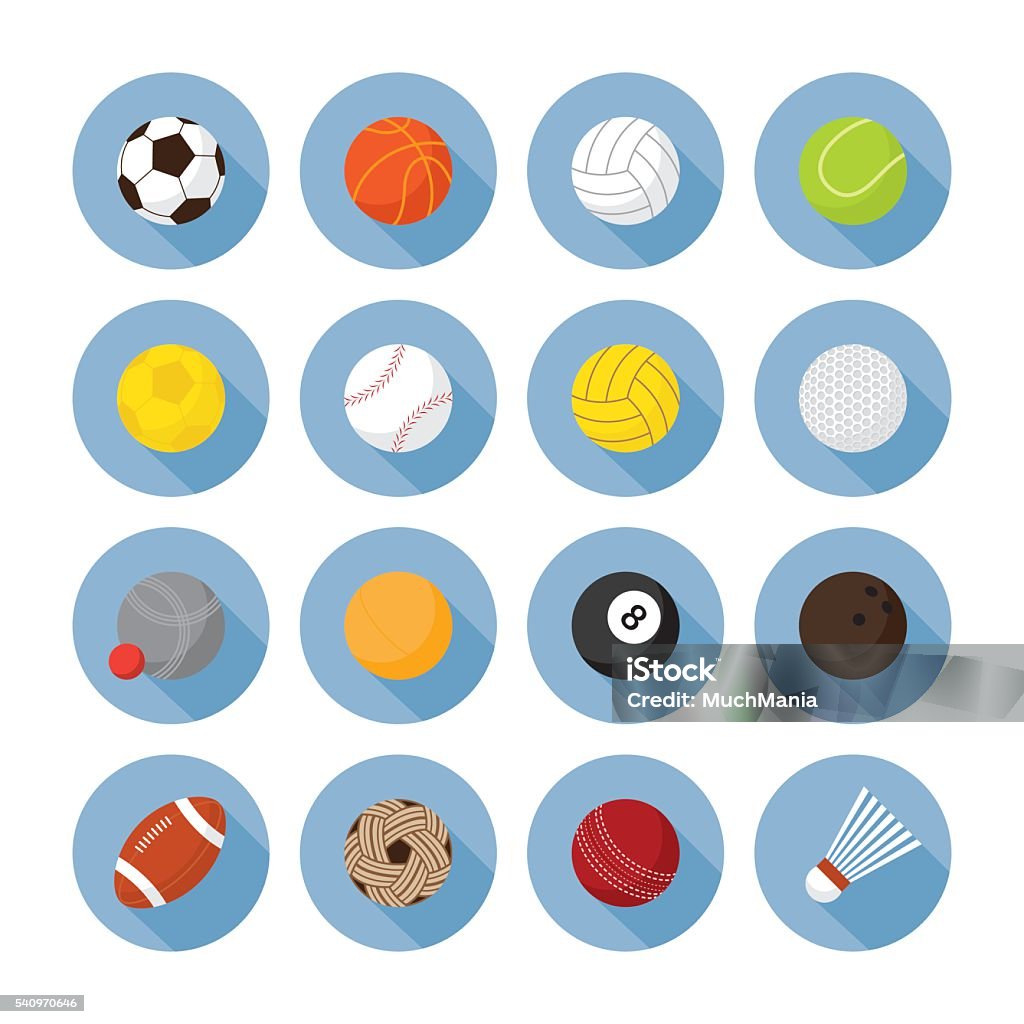 Equipo deportivo, conjunto de iconos planos de bola - arte vectorial de Pelota libre de derechos