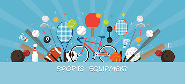 ilustrações de stock, clip art, desenhos animados e ícones de equipamento de desporto, plana ícones ver bandeira - sports equipment