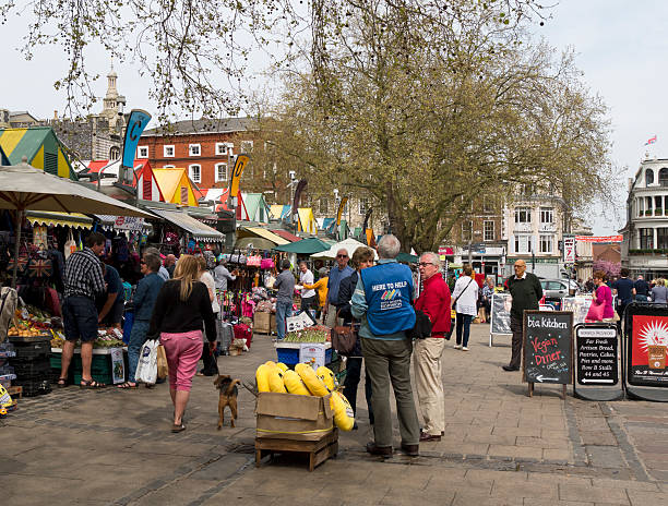 Cardiff Market Hall and iconic Victorian building where market vendors and shoppers can be seen