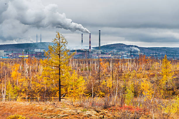 istock Smokestack smokestacks that pollute the atmosphere. Ecological catastrophy. 540975862