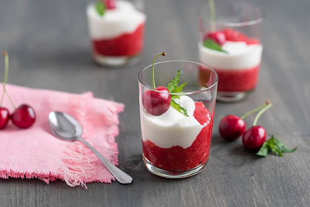 Cream and cherry in a glass