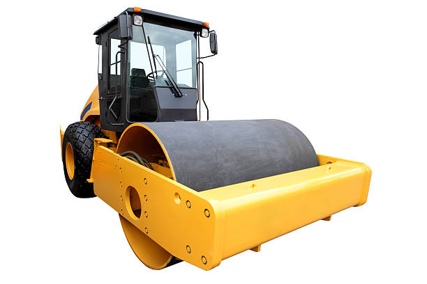 istock Yellow road-roller for the ground consolidation 540978360