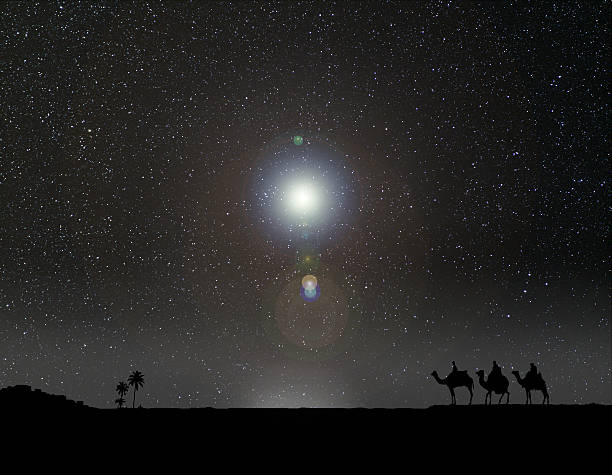 istock Nativity scene with 3 wise men and the Christmas star. 540980368