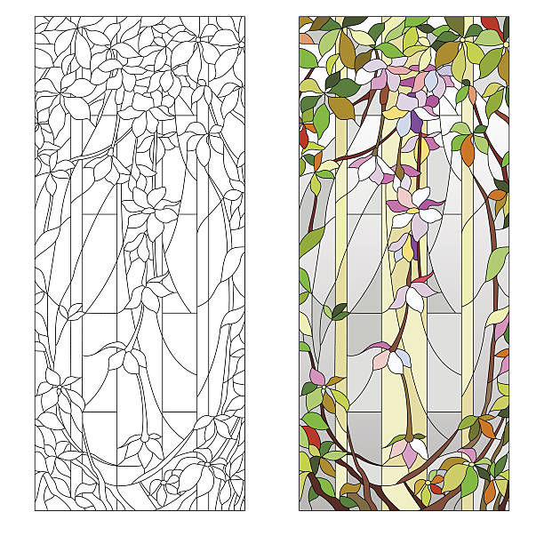 illustrazioni stock, clip art, cartoni animati e icone di tendenza di in vetro colorato motivo floreale - stainedglass