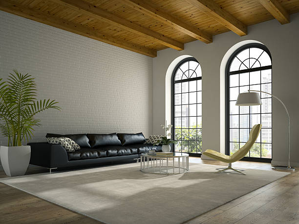 istock Interior of modern  design loft  with black sofa 3D rendering 540983116