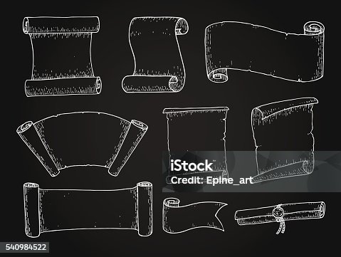 istock Set of  hand drawn vector scrolled ribbons on blackboard 540984522