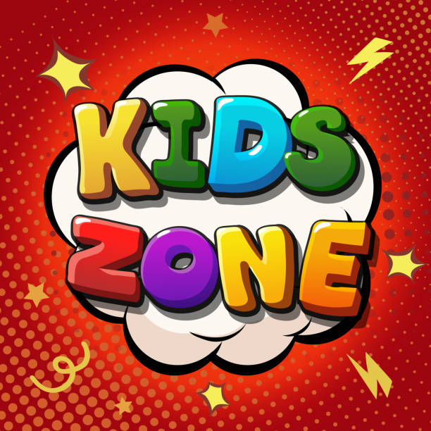kinder-zone-banner-design. kinderspielplatz - zeitzone stock-grafiken, -clipart, -cartoons und -symbole