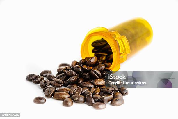 Coffee From The Pill Box Concept Stromg Medication Stock Photo - Download Image Now