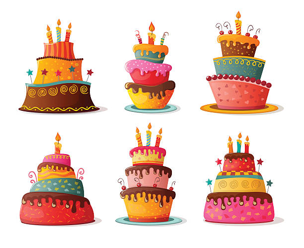 birthday cakes set vector art illustration