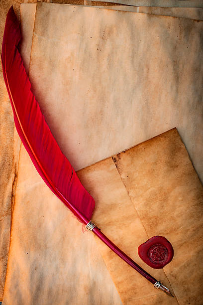 istock Medieval letter with a pentagram red wax seal 540989308