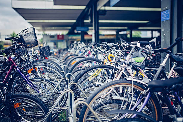 Large number of bicycles parked