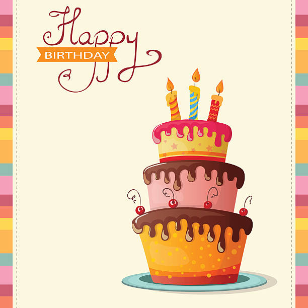 birthday card with cake vector art illustration