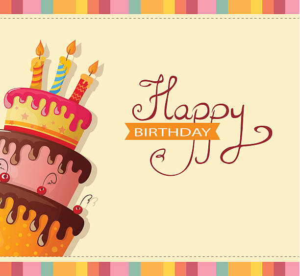 birthday card with cake vector art illustration