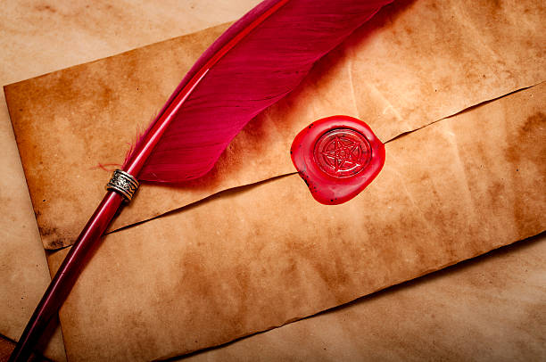 istock Medieval letter with a pentagram red wax seal 540990498