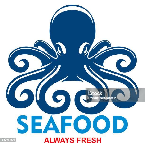 Blue Pacific Octopus Icon For Seafood Menu Design Stock Illustration - Download Image Now - Animal, Animal Markings, Backgrounds