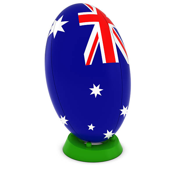 istock Australia Rugby - Australian Flag on Standing Rugby Ball 540992124