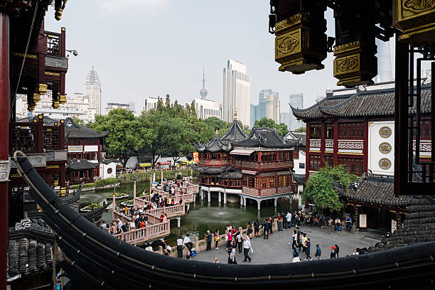 Shanghai, China - October 16, 2015: Traditional Chinese architecture in Yuyuan Garden. Yuyuan Gardens is an extensive Chinese garden located beside the City God Temple in the northeast of the Old City of Shanghai, China.