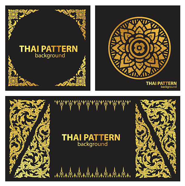 набор векторных линии тайский рисунком - thailand stock illustrations