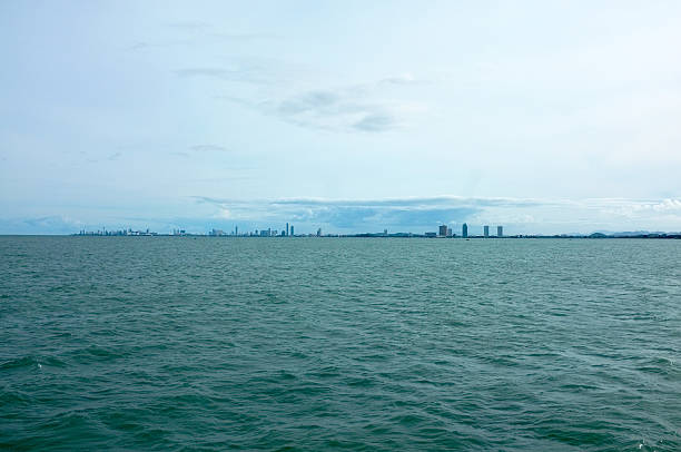 istock Sea view to coast with blue sky 540999212