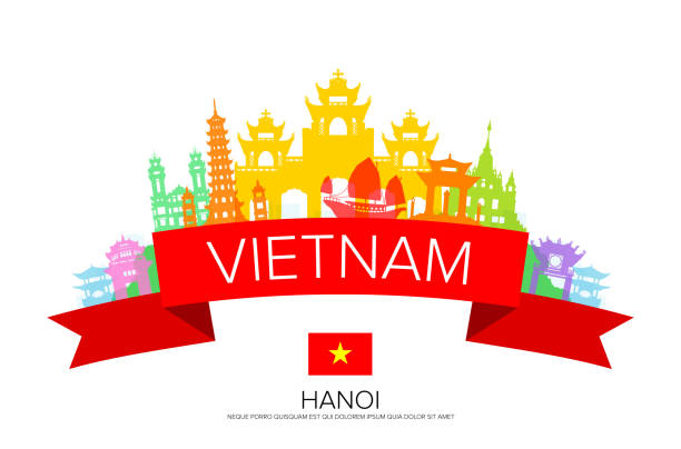 베트남 여행, 하노이 여행, 명소. - flag religious icon vietnam symbol stock illustrations