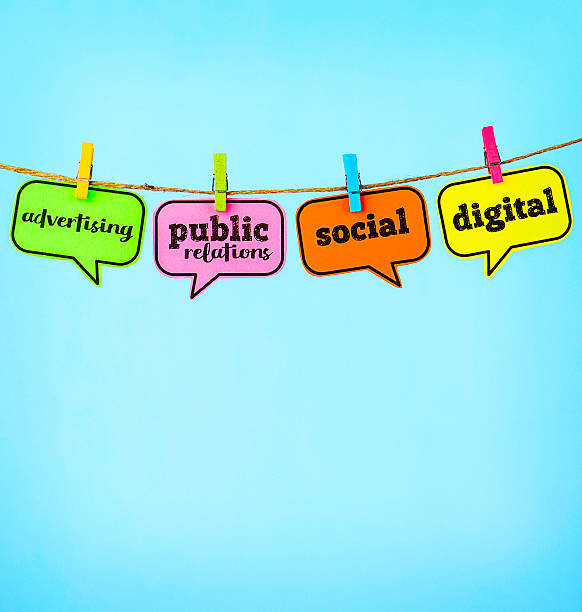 istock Marketing terms on speech bubbles pegged to string line 541001158