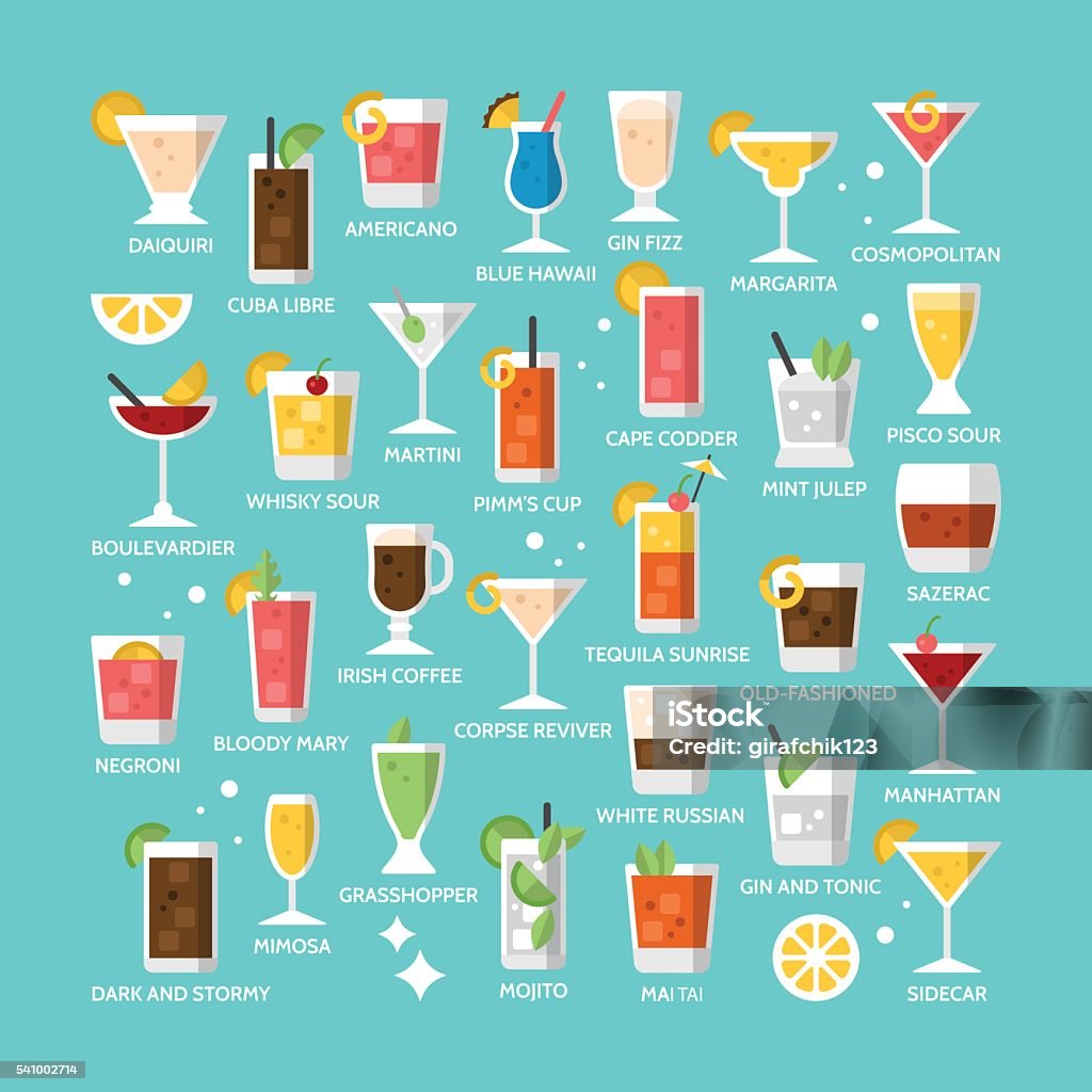 Cocktail alcohol mixed drink icons for menu, web and graphic Cocktail alcohol mixed drink icons for menu, web and graphic design Cocktail stock vector