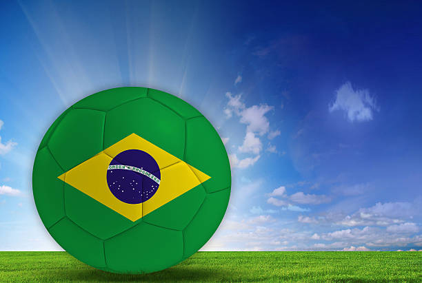 istock Soccer ball with Brazilian flag 541005700