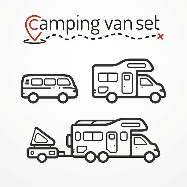 кемпинг ван набор - mobile home camping isolated vehicle trailer stock illustrations