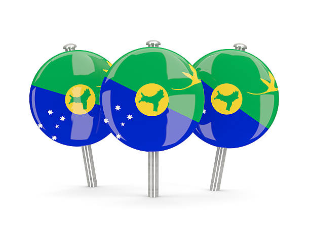 Flag of christmas island, round pins on white. 3D illustration