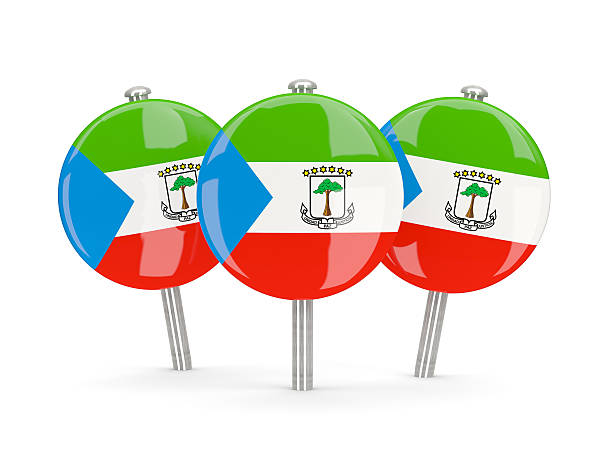 Flag of equatorial guinea, round pins on white. 3D illustration