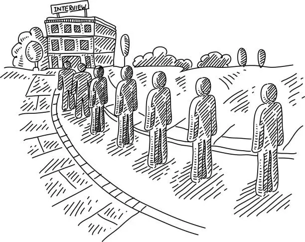 Vector illustration of Group of people Standing in a Que for Interview Drawing